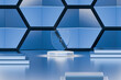 © Mclittle - 3D cybersecurity shield with keyhole on futuristic blue technology platform