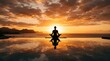 © CreativeStock - Mindfulness and inner peace, person meditating in lotus position by infinity pool at sunset, spiritual practice and wellness