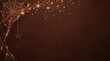 © Muhammad - Spooky spider web and glitter sparkles. Halloween background design featuring glowing golden spiderweb threads. Dark brown textured backdrop with a dangling spider for autumn holiday greetings