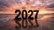 © ABM - Dramatic reflection of the year 2027 on a beach at sunset with colorful sky
