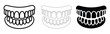 © TARIF - Human teeth dentures icon set featuring dental health smile symbols, false tooth jaw signs, and stomatology care graphics in line, grey, and solid black vector illustration isolated
