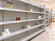 © J - Nearly Empty Supermarket Shelves with Few Remaining Products