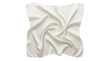 © Rashid - A square ivory silk scarf with smooth flowing folds and delicate drapes arranged neatly in the center of a clean solid white background for minimalist fashion apparel and textile design presentations