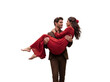 © Napapon - Handsome caucasian man carrying woman in elegant red dress