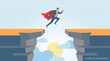 © swadhin - Businessman wearing superhero cape jumping over a deep canyon