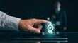 © Top Stock 4u - Professional businessman touching virtual certification icon on digital tablet screen displaying quality assurance and standards compliance features