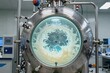 © Rainer Wieler/imageBROKER - Precision fermentation inside stainless steel bioreactor tank, swirling emulsion creates vortex during cellular agriculture, automated biochemical synthesis of dairy proteins in sterile laboratory environment, industrial liquid processing through inspection sight glass, centrifugal agitation generates hydrodynamic turbulence, technological transformation of food manufacturing replacing livestock farming, microbiological cultivation under controlled temperature and pressure, circular geometry of viewing window framing frothing biological solution, hygienic valve manifolds and digital telemetry monitors guiding sterile fluid mechanics, modern food science engineering, AI-generated, AI generated