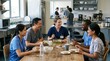 © Alay - Healthcare professionals in uniform enjoying a meal together during a break in a hospital cafeteria