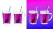 © Design Planer - Four mugs of purple hot drink with spoons and straws