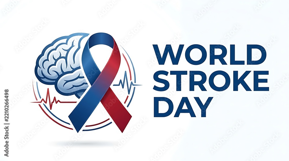 World stroke day concept with a human brain illustration, a red and ...