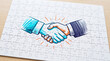 © Inspire Shots Hub - Stylized handshake illustration on a white jigsaw puzzle, symbolizing partnership, agreement, and connection, ideal for business or collaboration themes