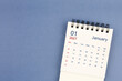 © Southtownboy Studio - January 2027 Mini monthly desk calendar for 2026 year on blue color background.
