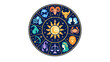 © Andrei - Zodiac wheel showing twelve signs around a sun and moon