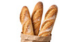 © Emilia - Three golden brown baguettes in a brown paper bag, isolated on transparent background