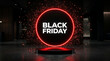 © CreativeFrame - Black Friday sale podium with glowing red neon circle and sparks background