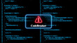 © MN NUR ISLAM - A glowing red warning triangle with the text code breaker centered over a dark blue background, of scrolling computer, programming code