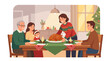 © DR Moura - Happy multi-generational family enjoying a festive Christmas dinner with a roasted turkey at a decorated table