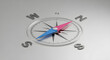 © Love - A 3D rendering of a metallic compass highlighting direction and orientation on a sleek modern surface for navigation concept