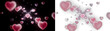© Future - Abstract background with floating pink hearts, romantic love concept, 3d render illustration, festive design for valentines day greeting card or wedding invitation isolated on transparent background