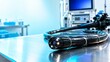 © xuxu - Endoscope camera head with light sources on a metallic surface. Medical imaging equipment in a clinical setting. Advanced diagnostic tool for internal examination