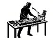 © Gina - Black and white silhouette vector of a dj mixing music on turntables