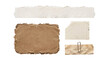 © abdur - Collection of mixed torn paper pieces including white paper strip, kraft paper, grid note and small scrap with paperclip on transparent