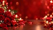 © Khadija - Red roses hearts and a lit candle create a romantic valentine s day setting