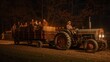 © BAGAS - Autumn Night Hayride with Group of Friends on Farm Tractor Trailer