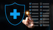 © InfiniteFlow - Illustrative representation of health insurance security, showcasing a shield and checklist, symbolizing assurance and confidence in healthcare services and management decisions. Cyphers