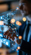 © Kateryna - Business professional interacting with a digital use case interface european professional cropped at the shoulders touching a translucent interface panel showing workflow automation
