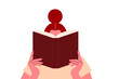© Monika Jurczyk - Woman, girl, teen reading a big book PNG illustration. Concept on education, self-directed learning. Perfect for literacy, studying, library, publishing, book clubs and social media. High-res vector