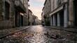 © Isabellafaith - Empty narrow cobblestone street littered with colorful flower petals at dawn