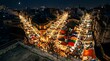 © Isabellafaith - Night market scene featuring rows of colorful stalls and crowds under moon