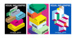 © KKK - Isometric Graphic Poster Set with Colorful 3D Blocks, Bold Typography, Geometric Cube Structures, Halftone Texture and Modern Visual Design in Black, Pink, Blue and Yellow