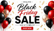 © Haresh - Black Friday Sale banner, poster or flyer design with black and red helium balloons on white background. Trendy modern design template for advertisement, social and fashion ads. Vector ... See More