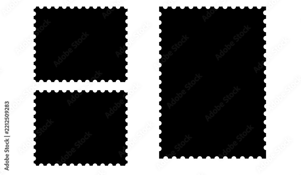 Blank Postage Stamp Frame Template, Scalloped Wavy Edge Border Set ...