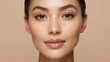 © Leonardo - Mujer serena, subtono beige frío, textura impecable, mandíbula de ángulos suaves, encanto delicado, maquillaje con polvos traslúcidos