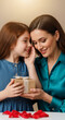 © Inspire Shots Hub - A child whispers a secret to an adult while holding a gift, symbolizing a close bond and treasured moment, perfect for family or special occasion themes