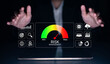 © InfiniteFlow - A business professional uses a futuristic risk management dashboard to illustrate assessment tools and metrics for effective decision-making in a corporate environment. Cyphers