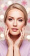 © Inspire Shots Hub - Portrait of a young woman with fair skin and blonde hair, hands gently touching her face, symbolizing beauty, purity, and elegance.