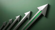 © Al - Metallic silver growth upward arrows on green background success chart
