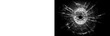 © KGD zone - Shattered glass hole with dramatic radial cracks spreading outward across dark surface isolated on transparent background