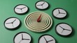 © Asad - Time management concept with multiple clocks surrounding a central target representing productivity and coordination