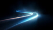 © HomeLander - A glowing, futuristic, winding road or path illuminated with blue light streaks on a dark background.