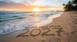 © TASHRIF - Beautiful tropical beach sunset celebrating the new year 2027 concept