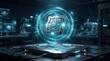 © Saifuddin - Glowing microchip processor floating above a server platform in a
