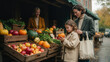 © Anna - Mother and Daughter Buying Fresh Produce at Outdoor Market, Wide Banner for Farmers Market, Grocery and Local Food Advertising with Copy Space