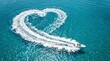 © PRIYA - Heart-Shaped Wake: A speedboat leaves a perfect heart shape in its wake as it glides across the clear blue ocean, a symbol of love and adventure on the water.