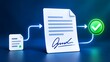 © AH Project - Digital document with electronic signature and green checkmark showing successful approval workflow process