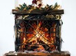 © lukmanul - Warm Fireplace Glow Behind Ornate Iron Grate with Holiday Garland